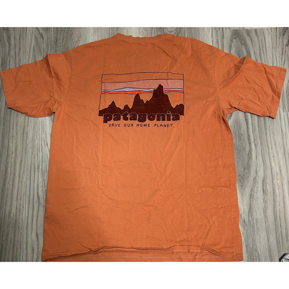 Patagonia Men's Orange Organic Cotton Save Our Home Planet T Shirt Size S